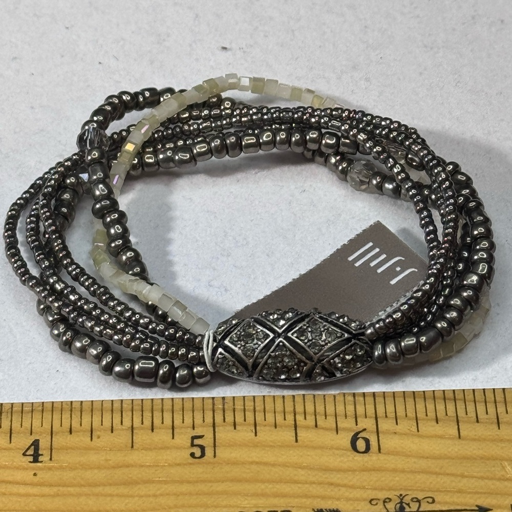 J Jill Hematite Marquisite Beaded Stretch Statement Bracelet - Picture 5 of 9
